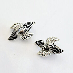 Vintage Coro Earrings Silvertone Wing Feathered Swirl Classic Midcentury Clip On